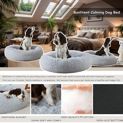 Bunlitent 46'' Donut Dog Bed, Calming Dog Bed for Large Sized Dog, Grey | Plush Anti-Anxiety, Donut Shape, Warming Cozy, Round Cuddler Nest, Soft Cute,Marshmallow Cuddler Nest Pet Bed - color: grey, size: 46"L x 46"W x 8"Th