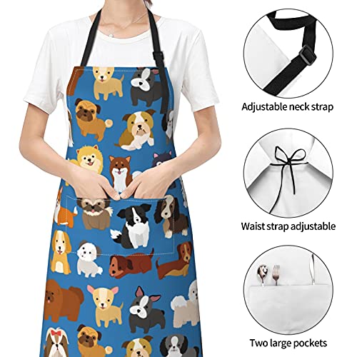 Dog or Paw Apron - 33" x 28" Large with 26" Waist Ties, Lightweight, with 2 Pockets for Your Cooking Essentials - style: Dog and Puppy