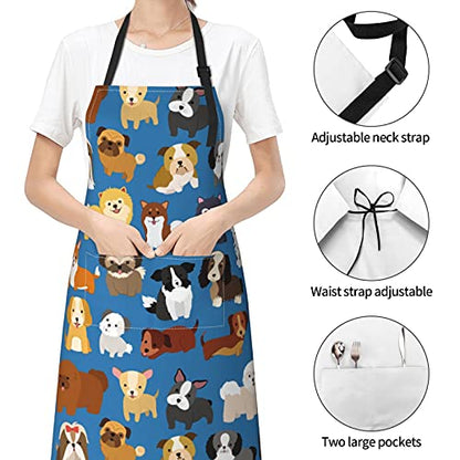 Dog or Paw Apron - 33" x 28" Large with 26" Waist Ties, Lightweight, with 2 Pockets for Your Cooking Essentials - style: Dog and Puppy