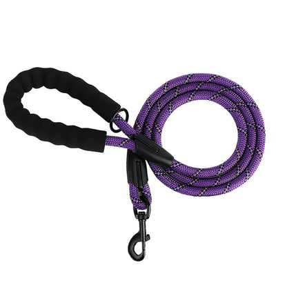 Rope Dog Leash 5 FT with Comfortable Padded Handle, Highly Reflective Threads Dog Leash for Medium Large Dogs, 1/2 inch, Purple - color: PURPLE 5FT