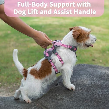 Huntboo Reflective Dog Harness with Handle, Escape Proof, No Slip, Breathable, Lightweight, Adjustable Lift Harness for Small, Medium, and Large Dogs Walking, Training, and Running Gear(Light Pink,S) - color: Light Pink, size: Small (Pack of 1)