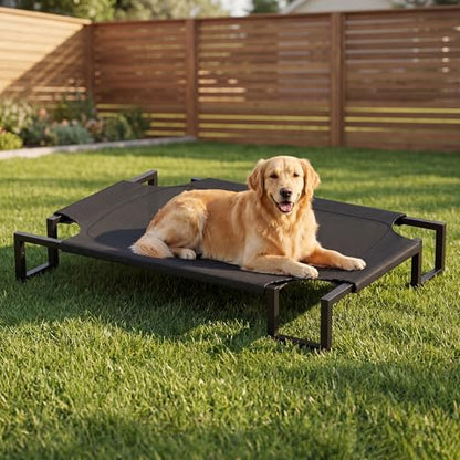 Elevated Dog Bed,Raised Outdoor Dog Bed for Large Sized Dogs,Portable Cooling Dog Cot with Washable Breathable Teslin Mesh,Waterproof Pet Bed for Indoor,Durable,No-Slip Feet,Black 110×76×21cm - size: L 110L×76W×20H cm