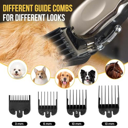 Horse Clippers Cordless Quiet, Professional Livestock Clippers with 4 Guide Guards, Electric Rechargeable Cordless Grooming Clippers for Horse, Cats and Dogs