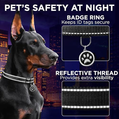 TECEUM Reflective Dog Collar – Black – XS – Extra Soft Padding – Basic Nylon Pet Collar – Quick Release Buckle – Fits Small, Medium and Large Dogs, Puppies, Cats – ESA & Service Dog Options - color: Black, size: X-Small