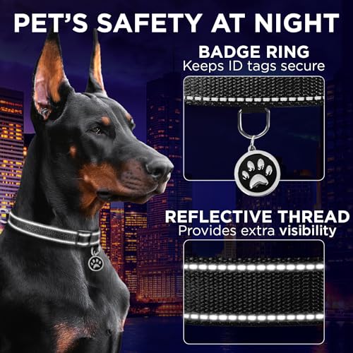 TECEUM Reflective Dog Collar – Black – L – Extra Soft Padding – Basic Nylon Pet Collar – Quick Release Buckle – Fits Small, Medium and Large Dogs, Puppies, Cats – ESA & Service Dog Options - color: Black, size: Large