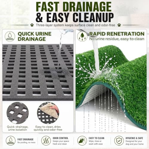 Zhehao Dog Grass Pad with Tray for Small Medium Dogs, 33.8 x 24 Inch Artificial Turf Potty with 17 Inch High Wall, Foldable Indoor Dog Litter Box Pee Pad Holder for Apartment Balcony Rv Training