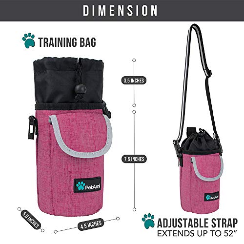PetAmi Dog Treat Pouch, Large 3-Cup Dog Training Treat Bag with Poop Bag Dispenser, Hands-Free Waist Belt & Crossbody Strap, Reflective with Multiple Pockets & Belt Clip (Pink) - color: Pink