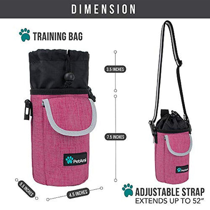 PetAmi Dog Treat Pouch, Large 3-Cup Dog Training Treat Bag with Poop Bag Dispenser, Hands-Free Waist Belt & Crossbody Strap, Reflective with Multiple Pockets & Belt Clip (Pink) - color: Pink