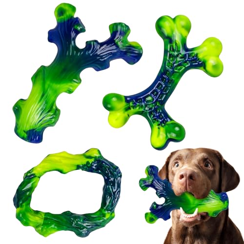 Frienhund 3-Pack Indestructible Nylon Dog Chew Toys for Aggressive Chewers - Long-Lasting Durable Bone-Shaped Toys, Large Breed Dogs, Tough Puppy Teeth Enrichment - color: Green-3-Pack