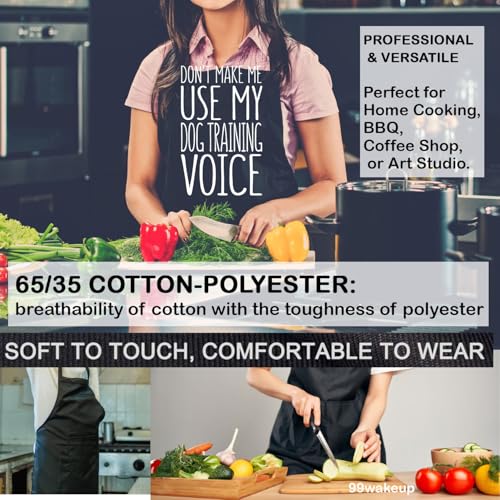 Don't Make Me Use My Dog Training Voice Apron, Unisex, Black, One Size Fits All, Cotton Blend, Casual, Text Graphic, 2 Pockets