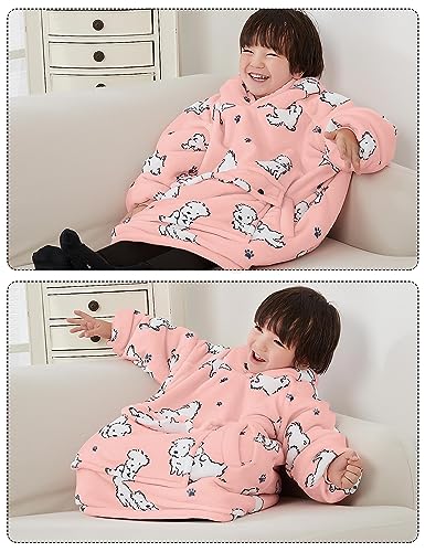 KFUBUO Wearable Blanket Hoodie for Kids Toddlers Sherpa Blanket Sweatshirt With Pocket Cute Dog Hoodies 2-6 Year Old Girl Boy Birthday Gifts - color: Dog, size: Kids 2-6YR