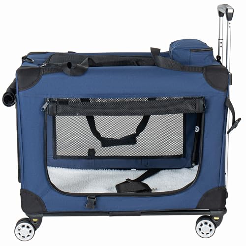 Large Foldable Rolling Dog Carrier,3-Doors Cat Carrier with Detachable Wheels,Pet Rolling Bag 28"x20"x20" for Large Cats, Medium & Small Dogs, Detachable for Travel,Vet Visits,Outdoor Walks (28 inch) - size: 28 inch