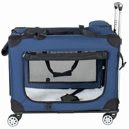 Large Foldable Rolling Dog Carrier,3-Doors Cat Carrier with Detachable Wheels,Pet Rolling Bag 28"x20"x20" for Large Cats, Medium & Small Dogs, Detachable for Travel,Vet Visits,Outdoor Walks (28 inch) - size: 28 inch