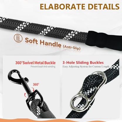 Hands Free Dog Leash Crossbody & Waist for Dog Walking, 9-in-1 No Pull Heavy Duty Leash with 2 Padded Handles, Reflective & Tangle-Free for Large & Medium Dogs (1/2" x 8.5 ft, Black) - size: 8.5 Ft(no slip lead & bungee)