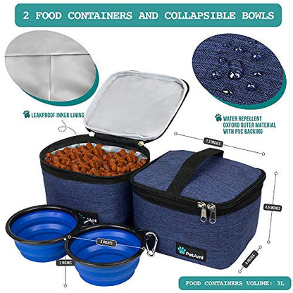 PetAmi Dog Travel Bag Organizer, Pet Travel Kit with 2 Food Containers & 2 Collapsible Dog Bowls, Pet Supplies Tote with Luggage Sleeve, Weekend Road Trip Camping Essentials, Navy Blue, Medium - color: Navy, size: Medium - 14.5"L x 8"W x 12.0"H