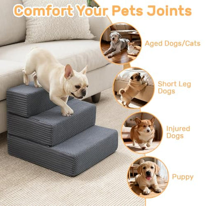 Dog Stairs for Small Dogs, 13.5" H Foldable Dog Steps for High Bed | 2 in 1 Pet Stairs Get on Couch, Transformable Cats Stairs, Non-Slip Balanced, Grey - size: 15.7 X 18 X 13.5 In