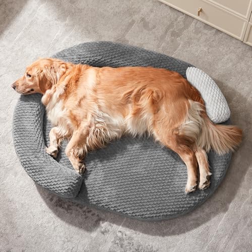 JOEJOY XL Orthopedic Dog Beds Large Sized Dog, Extra Large Washable Waterproof Oval Large Dog Bed with Removable Cover, Egg-Crate Foam Pet Bed with Bolster & Non-Skid Bottom, Dark Grey, 42''x31'' - color: Dark grey, size: XL(42"x 32"x 7")