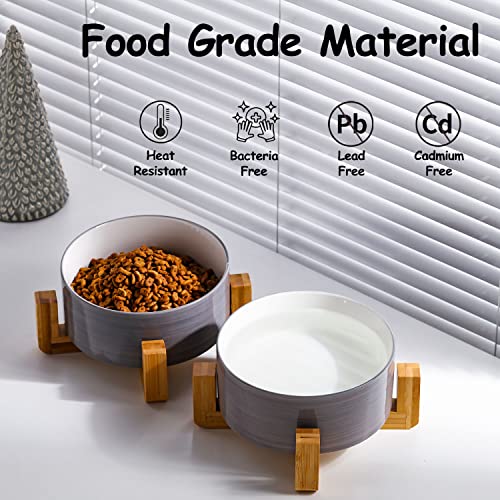 Petygooing Ceramic Cat Dog Bowl Set with Stand, Pet Food and Water Bowl,Medium Pet Dishes Anti Slip Set of 2 Cat Dog Bowls-Cute Modern Pet Food Bowls Small Medium Size (28 OZ /3.6 Cups) Grey White - color: Grey White, size: Medium Size Dog Bowls 850ML*2