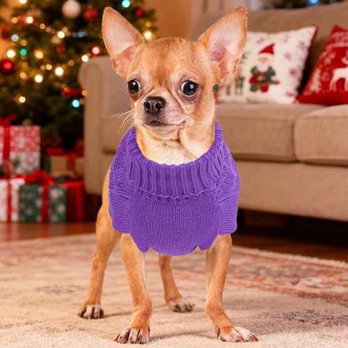 Dog Sweaters for Small Dogs Warm Dog Clothes Winter Chihuahua Clothes Girl Boy Puppy Sweater Knitted Doggy Coat Soft Mini Dachshund Sweater with Turtleneck Pullover Design(D-Purple, Large) - color: D-Purple, size: Large