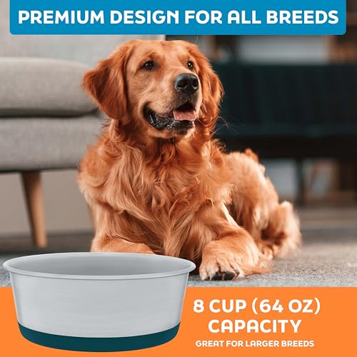 Master Pet Supply Stainless Steel Dog Bowls Set of 2 with Extra Thick Silicone Base - 8 Cup (64 oz) Emerald Sea, Non-Slip, Dishwasher Safe Metal Bowls, Pet Dog Food Bowl for Dogs, Cats, Anti Rust - color: Emerald Sea, size: 8 Cups (64 oz) 2 Pack