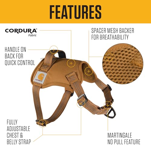Carhartt Nylon Duck No Pull Dog Harness, Fully Adjustable Dog Harness with Quick Control Handle and Reflective Accents, Carhartt Brown, Medium - color: Carhartt Brown, size: Medium