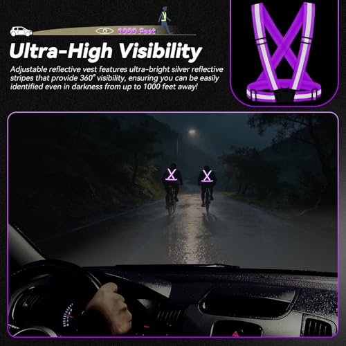 Reflective Vest Running Gear,High Visibility Adjustable Safety Vest for Outdoor Motorcycle,Dog Walking,Night Running,Hiking - color: Purple X3