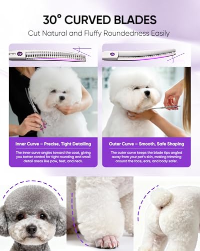 ULG 7.5” Dog Grooming Chunker Shears – 30° Curved Pet Grooming Scissors, Japanese 440C Stainless Steel, 30 Comb & Chunker Teeth, 60% Thinning Rate, Reversible Butterfly Handles for Face, Nose & Body - size: 7.5" Chunker (60% Thinning)
