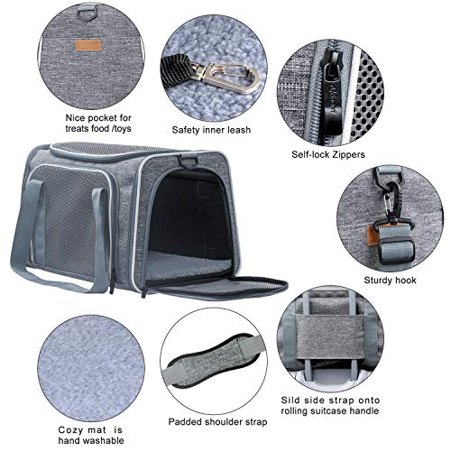Cat Carrier - Portable Foldable Dog Pet Carrier, Soft-Sided Pet Bag up to 15 Lbs, Airline Approved Travel Puppy Carrier - color: Light Grey, size: 17.5"L x 11.0"W x 11.0"H