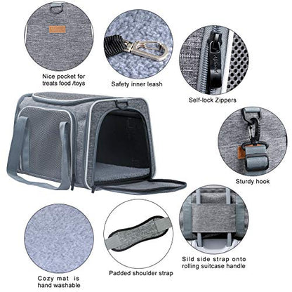 Cat Carrier - Portable Foldable Dog Pet Carrier, Soft-Sided Pet Bag up to 15 Lbs, Airline Approved Travel Puppy Carrier - color: Light Grey, size: 17.5"L x 11.0"W x 11.0"H