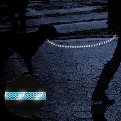 Heavy Duty Dog Leash for Large Medium Small Breed Dogs, Reflective Rope Dog leashes with Comfortable Handle,4/5/6 FT Pet Puppy Leash for Night Walking with Poop Bag Holder,Sky Blue,1/2 inch