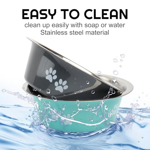 Stainless Steel Dog Bowls 2 Pack Medium Large Dogs Feeding Food Water Bowl with Non-Slip Silicone Sole, Stainless Steel Dog Dishes Elevated Raised Pet Feeder (Green+Grey, L(6.6 Cups)) - color: Green+Grey, size: L(6.6 Cups)