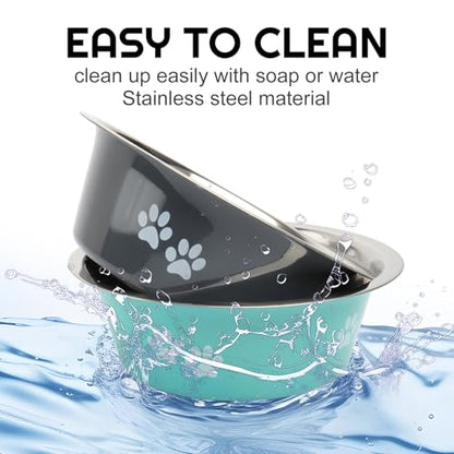 Stainless Steel Dog Bowls 2 Pack Medium Large Dogs Feeding Food Water Bowl with Non-Slip Silicone Sole, Stainless Steel Dog Dishes Elevated Raised Pet Feeder (Green+Grey, L(6.6 Cups)) - color: Green+Grey, size: L(6.6 Cups)