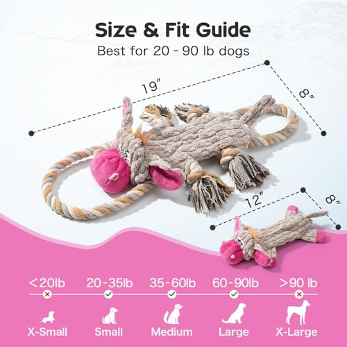 Funny Squeaky Dog Toys – No Stuffing Plush Donkey Chew Toys for Small, Medium and Large Dogs, Interactive Tug of War Pup Toys with Crinkle Paper & 2 Squeakers Each (2 Pack) - style: Donkey