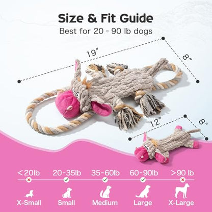 Funny Squeaky Dog Toys – No Stuffing Plush Donkey Chew Toys for Small, Medium and Large Dogs, Interactive Tug of War Pup Toys with Crinkle Paper & 2 Squeakers Each (2 Pack) - style: Donkey