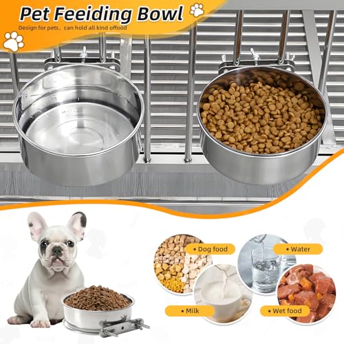2 Packs Kennel Water Bowl Hanging Dog Crate Water Bowl No Spill Mountable Stainless Steel Dog Bowl Feeding Dish Wall Mounted Cat Food Bowls for Cats Guinea Pigs Rabbits - size: 2 packs 4.7 * 2"