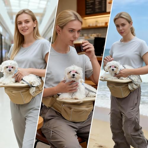 Dog Waist Stool - Multifunctional Pet Carrier Harness, Ideal for Daily Walks, Travel and Vet Visits, Keeps Your Hands Free for Cat and Dog Carrier with Safety Leash (Suitable for Small Dogs and Cats) - color: Khaki