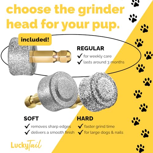 LUCKY TAIL - Dog Nail Grinder - Regular - Replacement Head - for Small, Medium & Large Dogs - Premium Quality - Diamond Tip Drill Bit - Professional Dog Nail Trimmers - Grooming Tool kit - 1 Pack - size: One Pack
