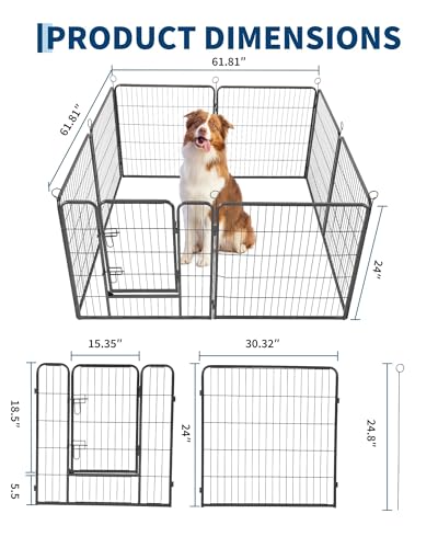 32 Inch 8 Panels Dog Playpen, Heavy Duty Metal Pet Exercise Pen with Secure Gate, Foldable Portable Dog Fence, Anti-Rust Metal Puppy Playpen for Large Small Dogs, Outdoor Yard RV Camping & Indoor Use - size: 32"x32"- 8 pcs