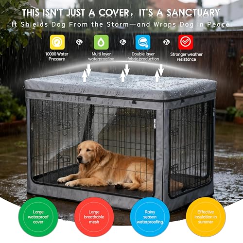 Dog Crate Cover, Heavy Duty Waterproof Abrasion-Resistant and Scratch-Resistant Knife-Scraped Fabric with Breathable Mesh & Detachable Sunshade, Dog Cage Cover Universal Fit for Wire Crates (42-Inch) - size: 42.0"L x 42.0"W x 42.0"H