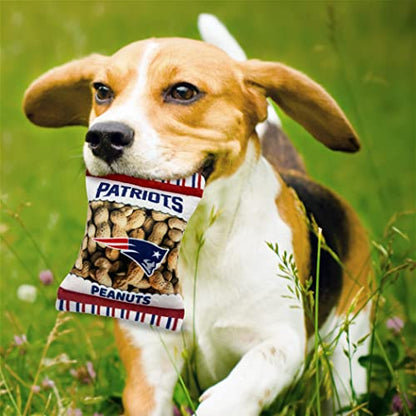 Pets First NFL New England Patriots Crinkle FINE Plush Dog & CAT Squeak Toy - Cutest Stadium Peanuts Snack Plush Toy for Dogs & Cats with Inner Squeaker & Beautiful Baseball Team Name/Logo Small - color: New England Patriots, style: STADIUM PEANUTS SNACK