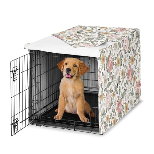 Sweet Jojo Designs 36in. Medium Dog Crate Cover (Boho Vintage Floral) Pet Cage, Kennel Covers (Bohemian, Shabby Chic, Rose, Flower, Elegant, Wildflower, Farmhouse, Blush Pink, Yellow, Green) - color: Vintage Floral Pink and Green, size: 36.0"L x 23.5"W x