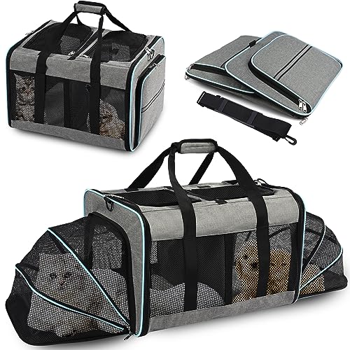 Portable 2-in-1 Pet Carrier,Double Compartment Cat & Dog Carrier for 2 Cats,Expandable Medium Dogs Large Cat Carrier with Sturdy Base,Breathable,Good for Traveling Walking Camping（Blue） - color: Blue