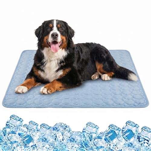 Dog Cooling Mat, 2026 Upgraded Pet Ice Silk Mat, Pet Cooling Mat Ice Silk Coolings Mats for Dogs & Cats, with Non-Slip & Foldable Summer Reusable Pets Cool Mats (Light Blue, L-28×22") - color: Light Blue, size: L-28"×22"
