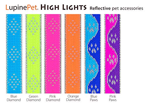 Lupine Reflective Dog Collar 1" Wide Pink Diamond Adjusts from 12" to 20" - size: 1"w; 12-20"
