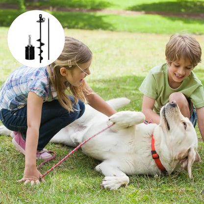 Dog Tie Out Stake Heavy Duty: 14.9in x0.47in Spiral Ground Anchor with 360° Stainless Swivel, Drill Adapter and Manual Steel Rod, Strong Tie Out System for Large Dogs in Yard and Outdoor Use