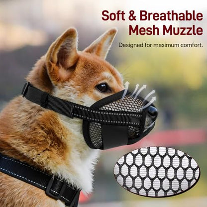 Pezluxe 2-Pack Dog Muzzle, Soft Air Mesh Muzzle Anti Biting Barking Chewing, Secure & Breathable Drinkable Pets Muzzles with Adjustable Strap, for Small Medium Large Dogs (Black-L) - size: L