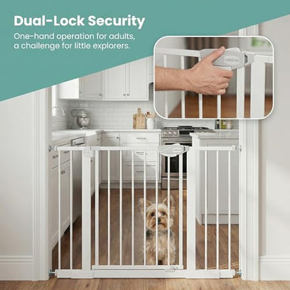 Safety Gate for Stairs & Doorways, Auto-Close Baby Gate or Dog Gate – Pressure Mount No Drilling, 30" Tall All Metal Frame with Dual Locking System (White, 30" Tall 29"-43" Wide) - size: 30"Tall 29"-43" Wide