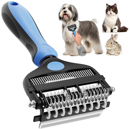 3-in-1 Professional Pet Grooming Brush for Dogs & Cats – Dematting Comb, Undercoat Rake & Deshedding Tool for Long & Short Hair, Heavy Shedding & Matted Fur (Blue)