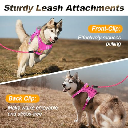 BARKBAY Service Dog Vest Tactical Dog Harness Medium Large Sized Dog No Pull Adjustable Dog Harness Reflective K9 Working Training Easy Control Military Molle System(Pink,L) - color: Pink, size: Large