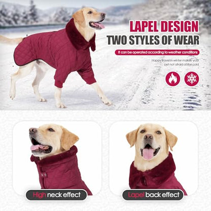 Warm Dog Coat with Double Zipper, Winter Dog Clothes for Small Medium Large Dogs, Turtleneck Dog Puffer Jacket, Two Legs Dog Cold Weather Coats, Wind & Waterproof Dog Winter Jacket - color: Red, size: Medium